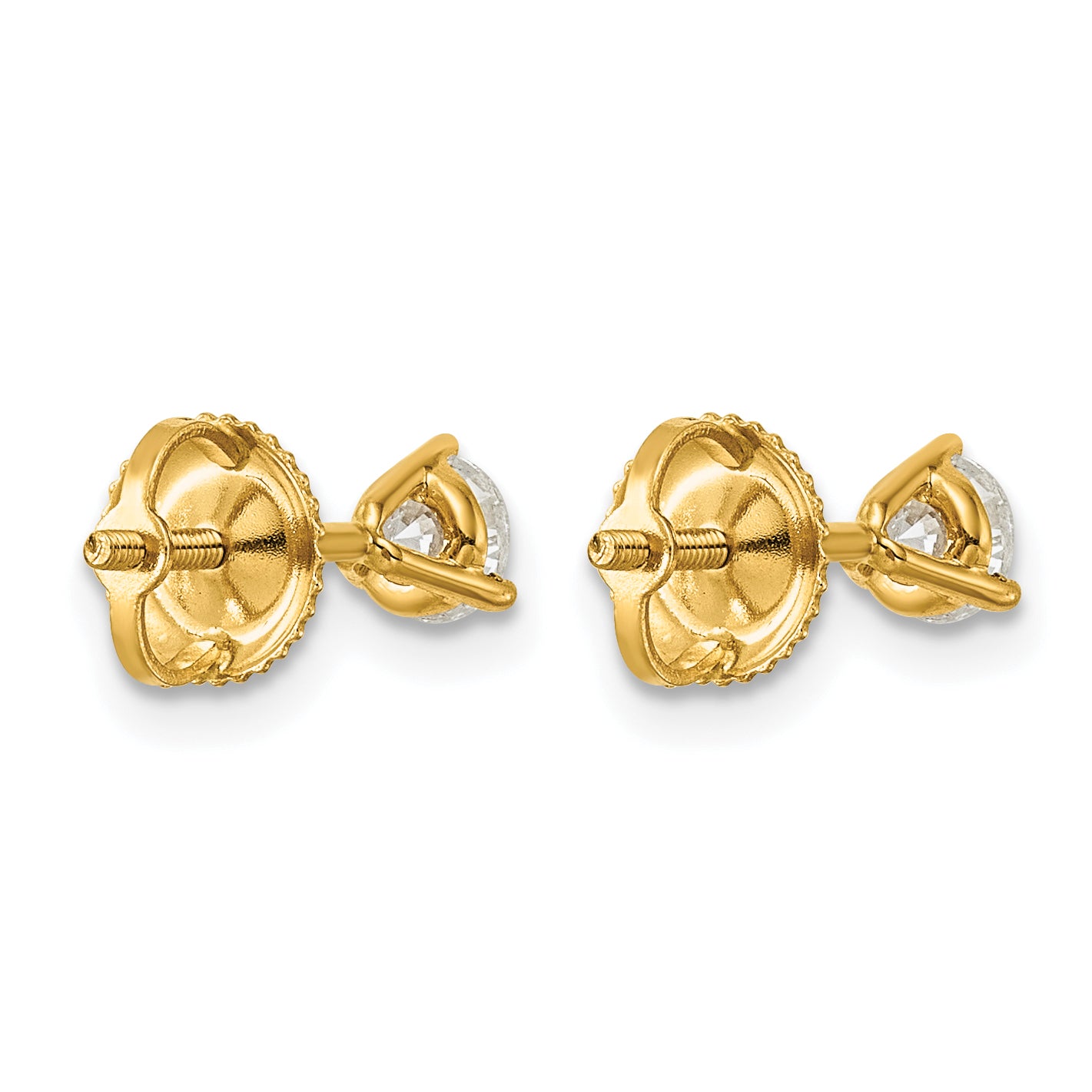 14K Yellow Gold 1/2 ct Certified Lab-Created Diamond VS+ F+, 3-Prong Screw-Back Stud Earrings