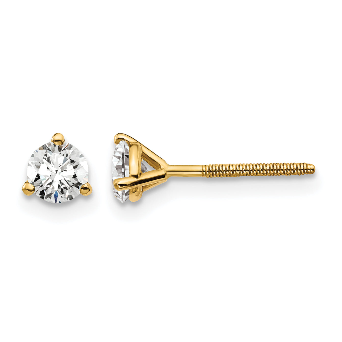 14K Yellow Gold 1/2 ct Lab-Created Diamond VS/SI+ G+, 3-Prong Screw-Back Stud Earrings Main image