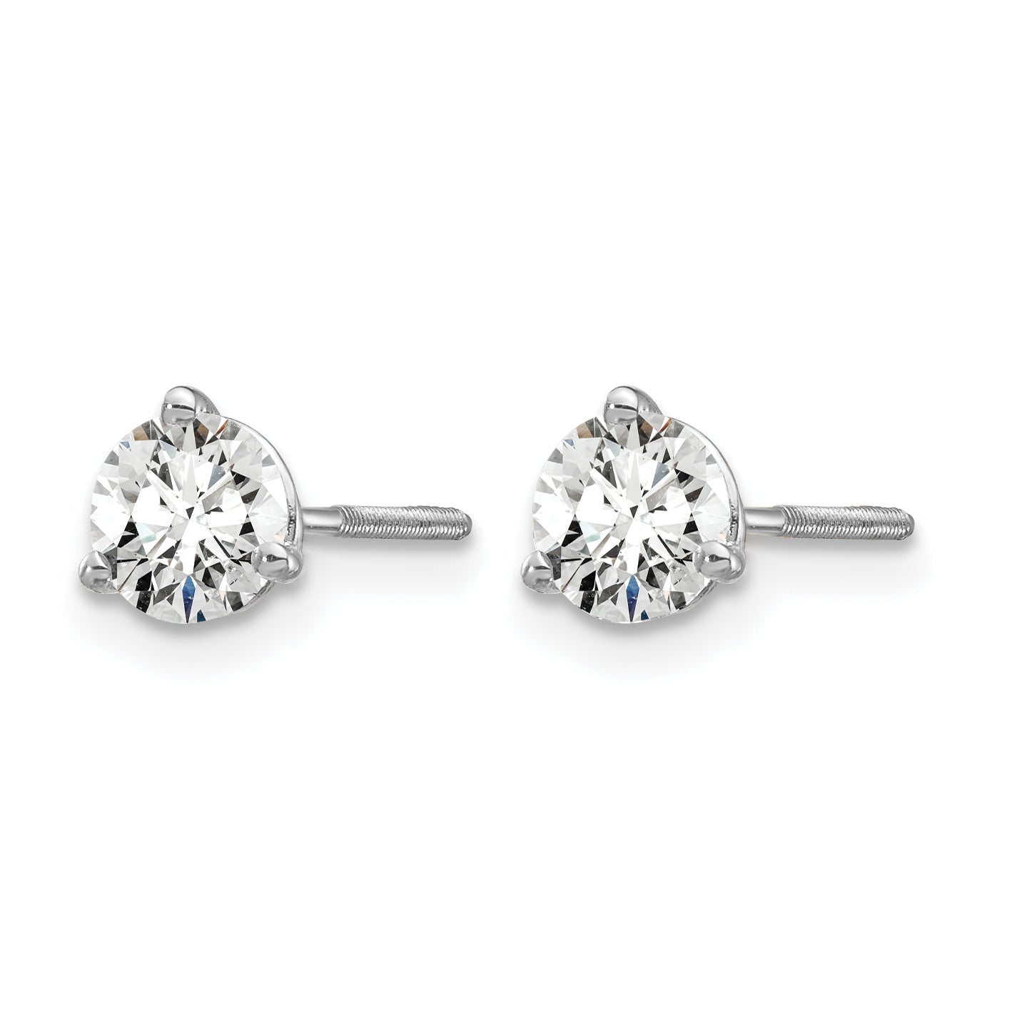 14K White Gold 5/8 ct Certified Lab-Created Diamond VS+ F+, 3-Prong Screw-Back Stud Earrings