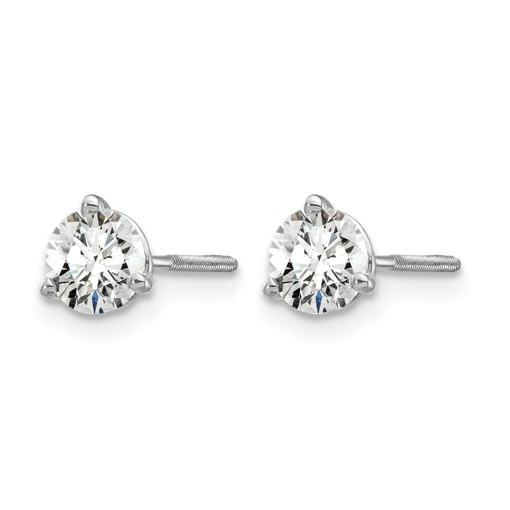 14K White Gold 5/8 ct Lab-Created Diamond VS/SI+ G+, 3-Prong Screw-Back Stud Earrings