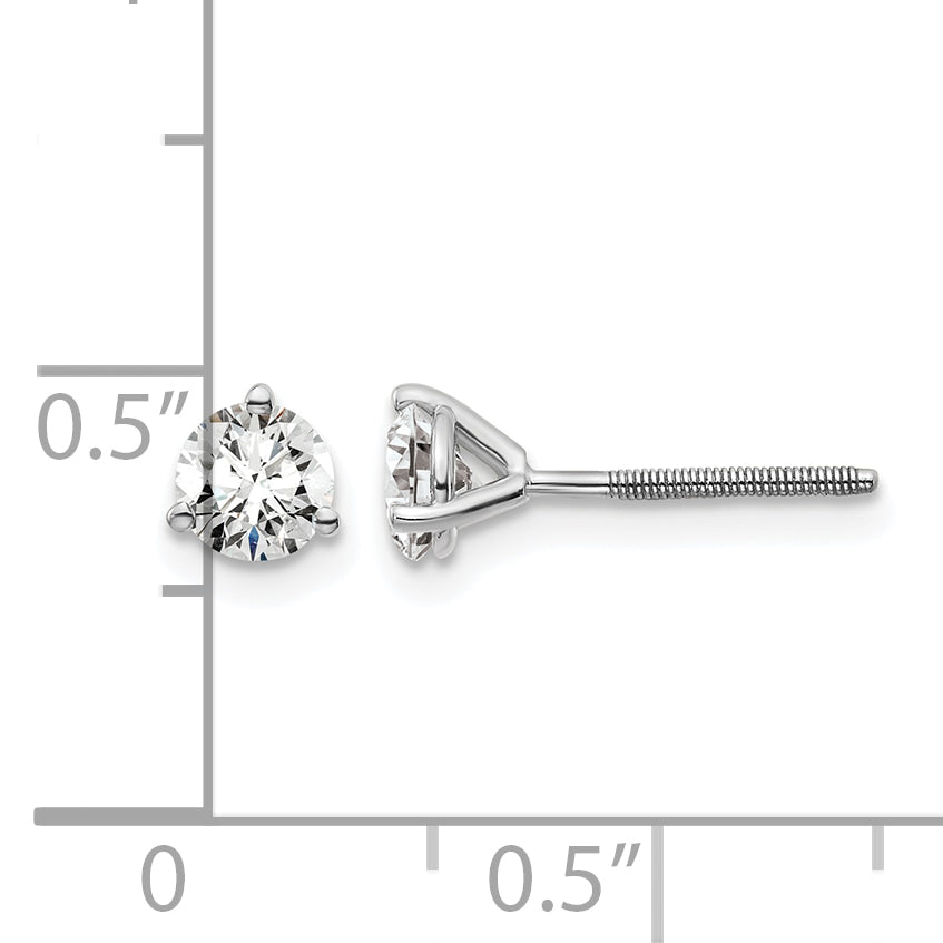 14K White Gold 5/8 ct Lab-Created Diamond VS+ F+, 3-Prong Screw-Back Stud Earrings