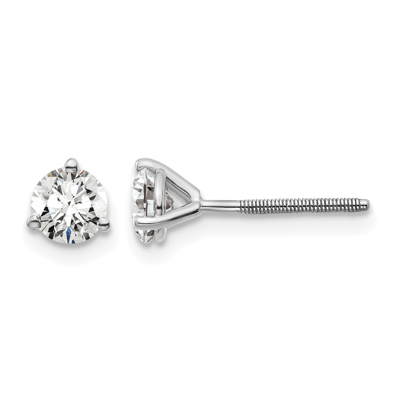 14K White Gold 5/8 ct Certified Lab-Created Diamond VS/SI+ G+, 3-Prong Screw-Back Stud Earrings