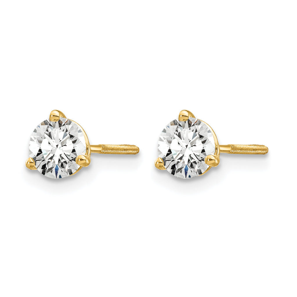 14K Yellow Gold 5/8 ct Lab-Created Diamond VS/SI+ G+, 3-Prong Screw-Back Stud Earrings