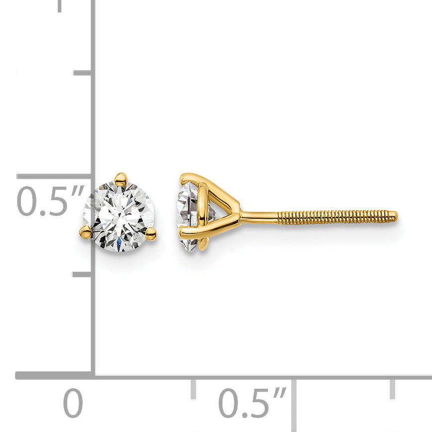 14K Yellow Gold 5/8 ct Lab-Created Diamond VS/SI+ G+, 3-Prong Screw-Back Stud Earrings