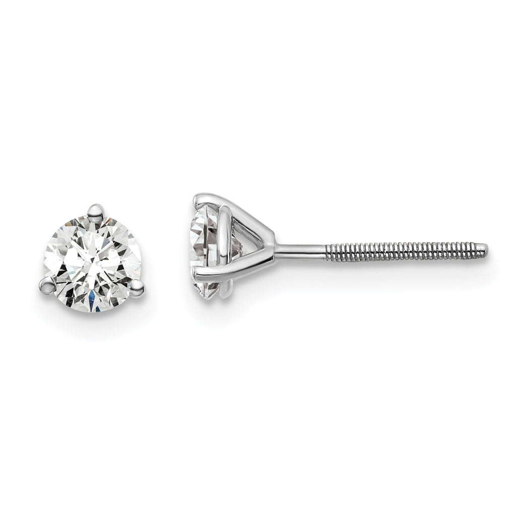18K White Gold 3/4 ct Lab-Created Diamond VS+ F+, 3-Prong Screw-Back Stud Earrings