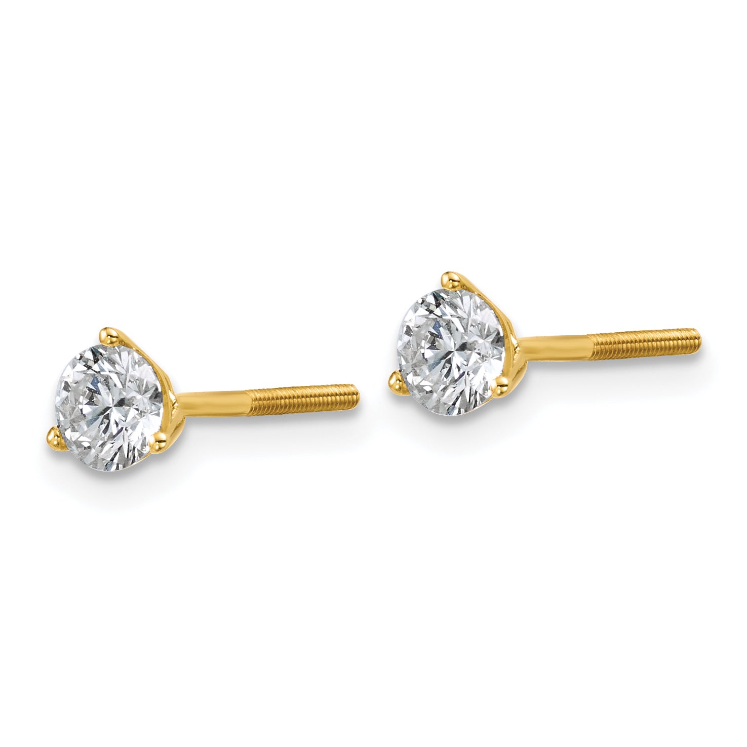 18K Yellow Gold 3/4 ct Certified Lab-Created Diamond VS+ F+, 3-Prong Screw-Back Stud Earrings Secondary image