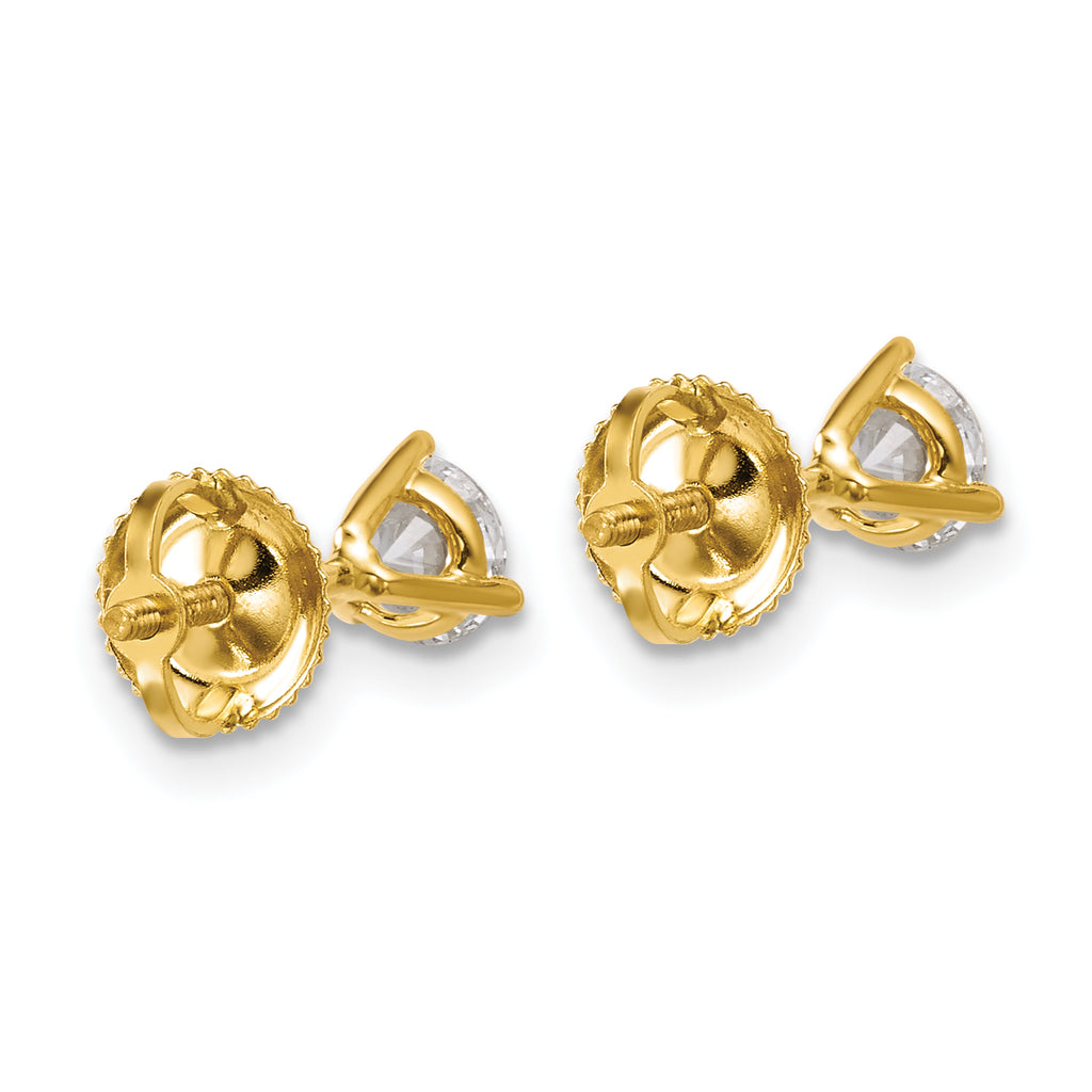 18K Yellow Gold 3/4 ct Certified Lab-Created Diamond VS+ F+, 3-Prong Screw-Back Stud Earrings