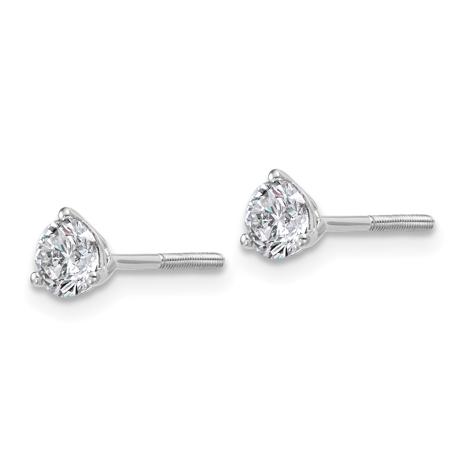 Platinum 3/4 carat Lab Grown Diamond VS+ F+ Round Complete Three Prong Screwback Stud Earrings