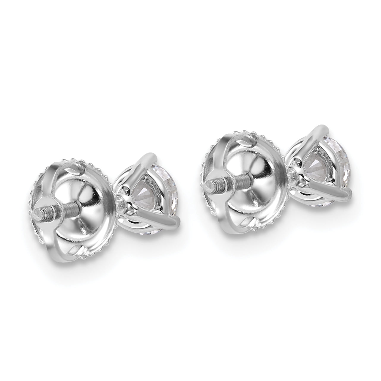 Platinum 3/4 carat Lab Grown Diamond VS+ F+ Round Complete Three Prong Screwback Stud Earrings