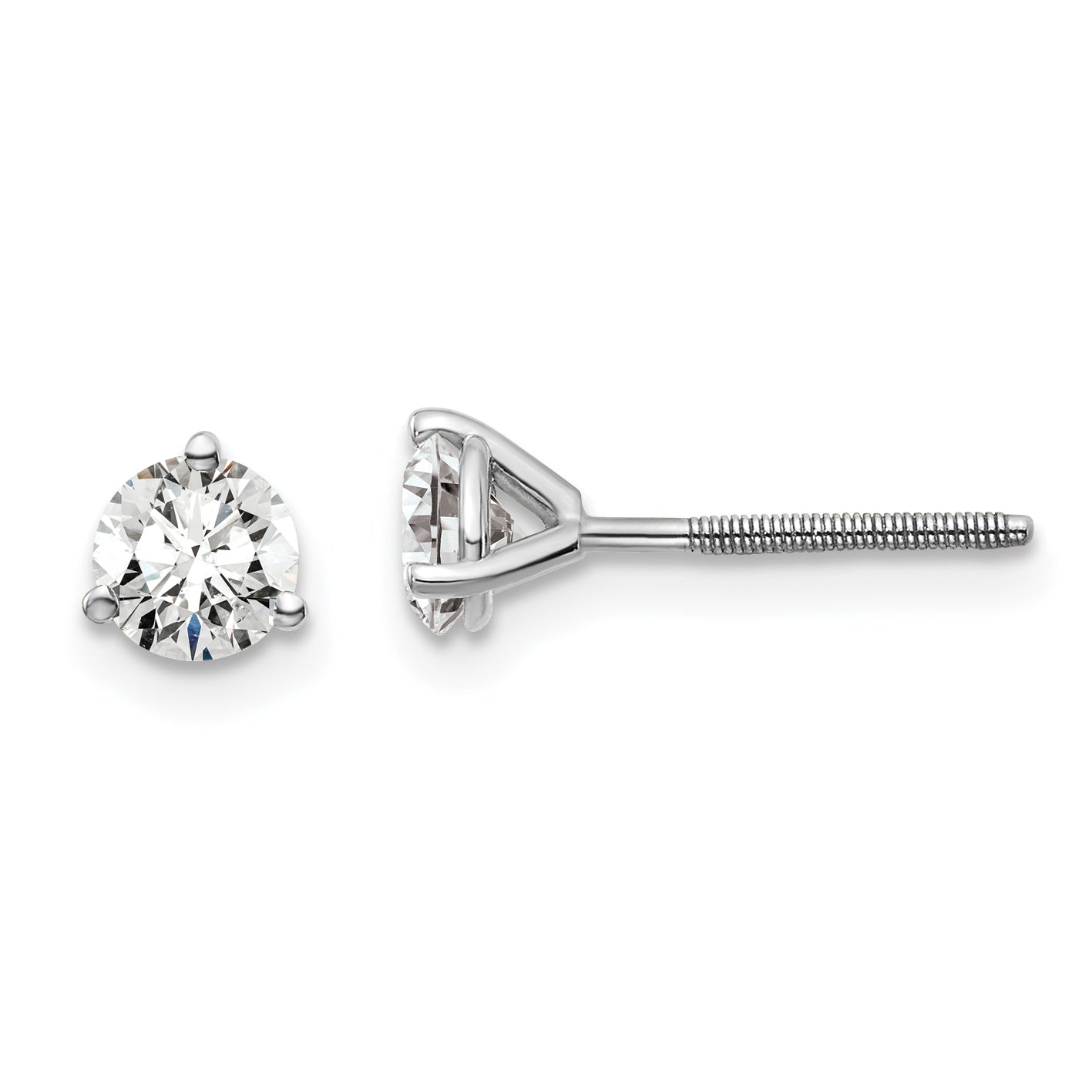 Platinum 3/4 carat Lab Grown Diamond VS+ F+ Round Complete Three Prong Screwback Stud Earrings Main image
