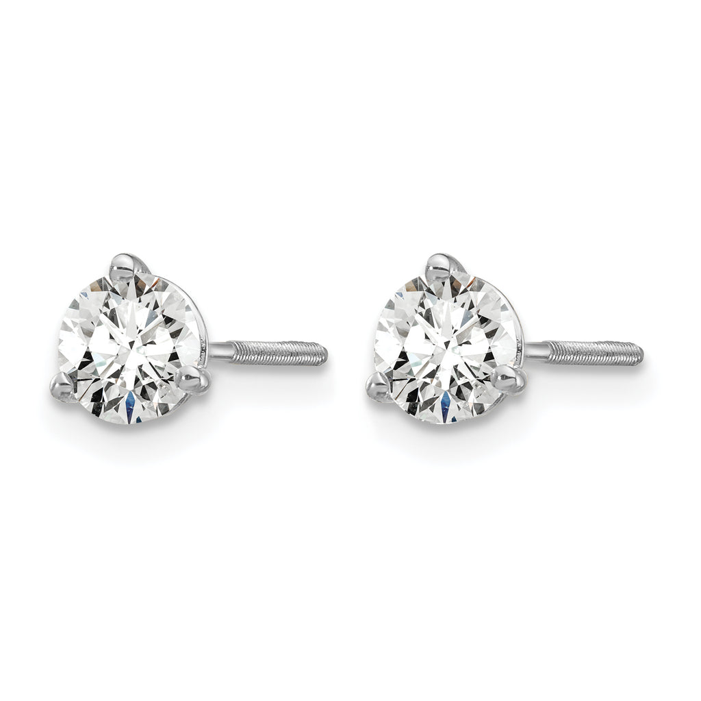14K White Gold 3/4 ct Lab-Created Diamond VS/SI+ G+, 3-Prong Screw-Back Stud Earrings