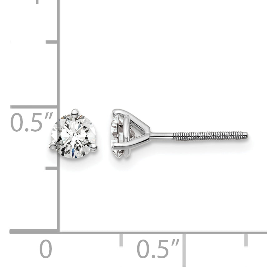 14K White Gold 3/4 ct Certified Lab-Created Diamond VS+ F+, 3-Prong Screw-Back Stud Earrings