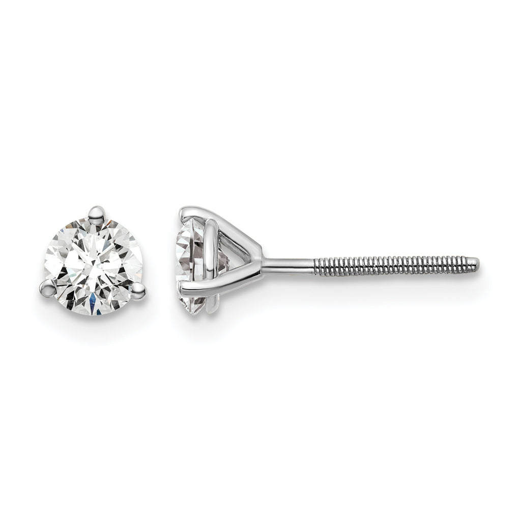 14K White Gold 3/4 ct Certified Lab-Created Diamond VS/SI+ G+, 3-Prong Screw-Back Stud Earrings