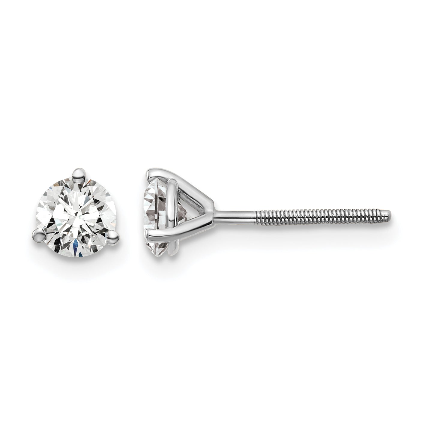 14K White Gold 3/4 ct Lab-Created Diamond VS/SI+ G+, 3-Prong Screw-Back Stud Earrings