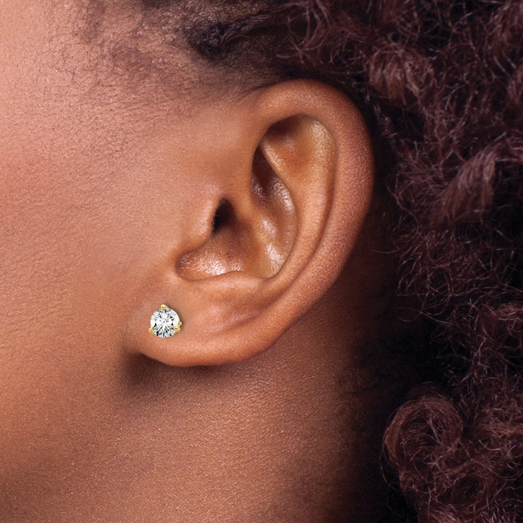 14K Yellow Gold 3/4 ct Certified Lab-Created Diamond VS/SI+ G+, 3-Prong Screw-Back Stud Earrings