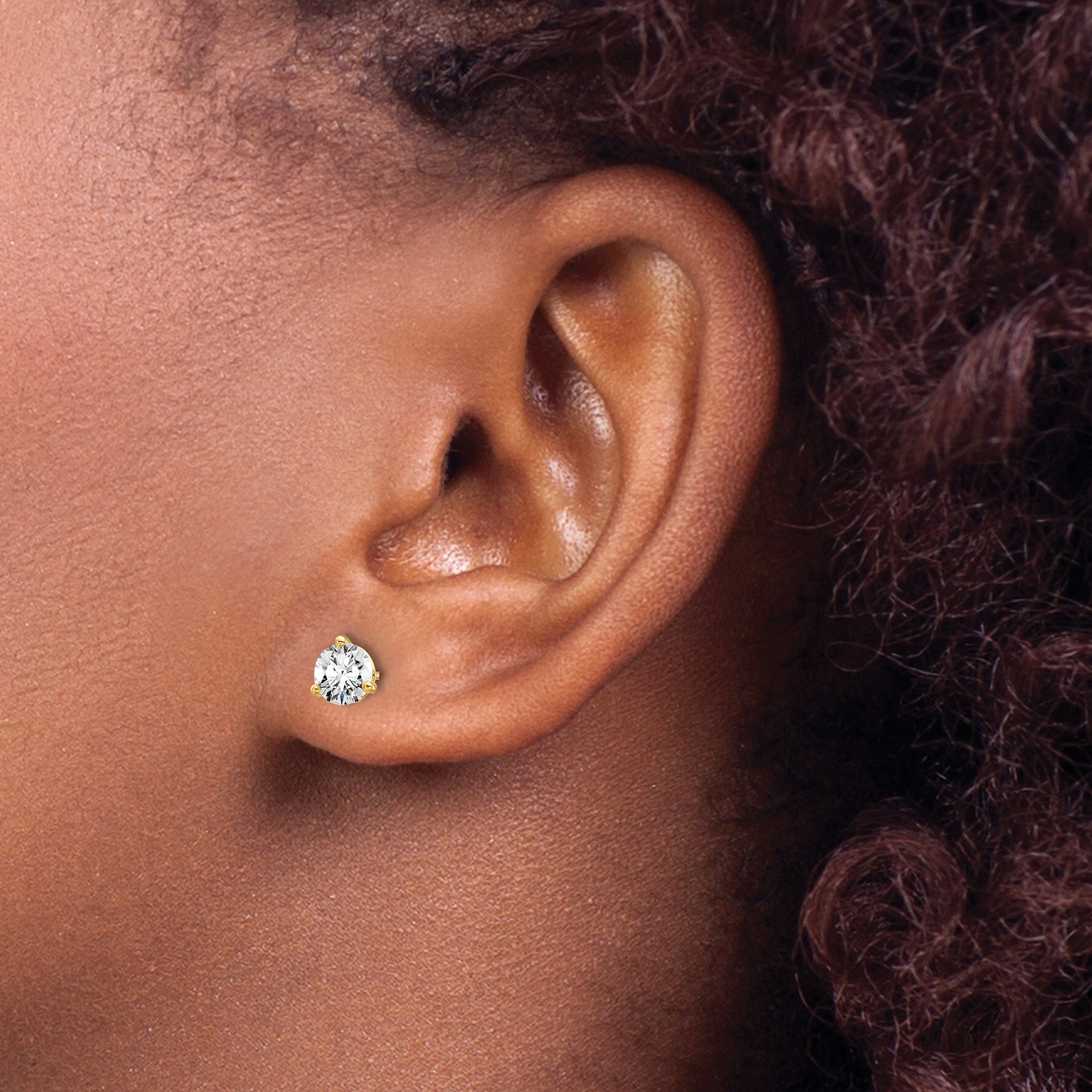 14k 3/4 carat Lab Grown Diamond VS+ F+ Round Complete Three Prong Screwback Stud Earrings