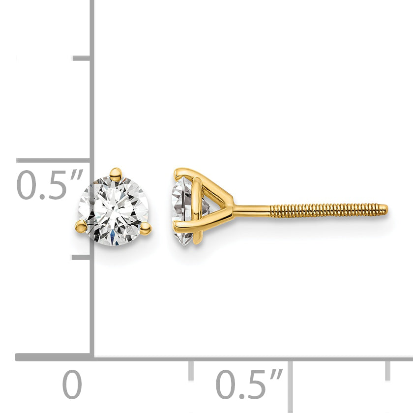 14k 3/4 carat Lab Grown Diamond VS+ F+ Round Complete Three Prong Screwback Stud Earrings