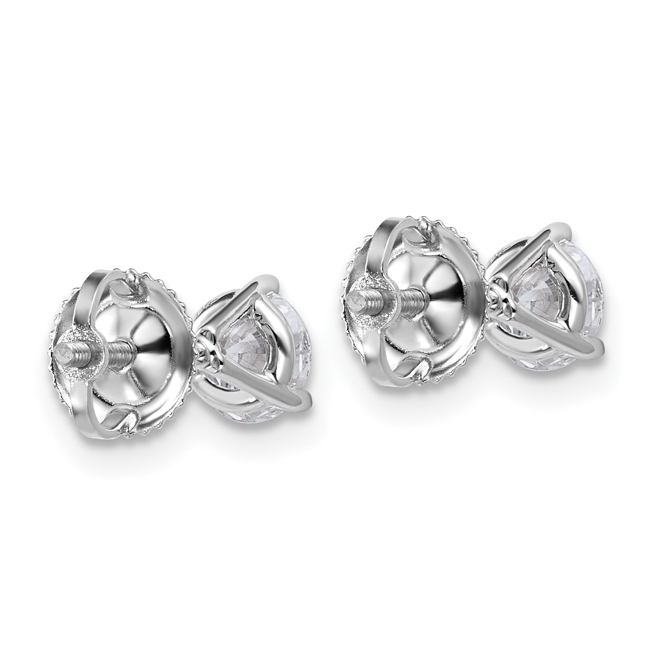 18K White Gold 1 ct Lab-Created Diamond VS+ F+, 3-Prong Screw-Back Stud Earrings