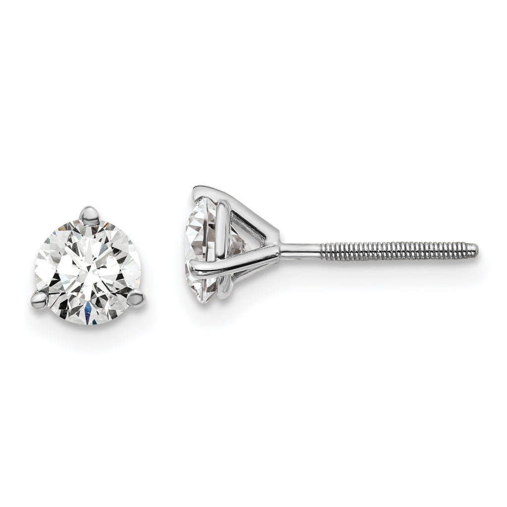 18K White Gold 1 ct Certified Lab-Created Diamond VS+ F+, 3-Prong Screw-Back Stud Earrings