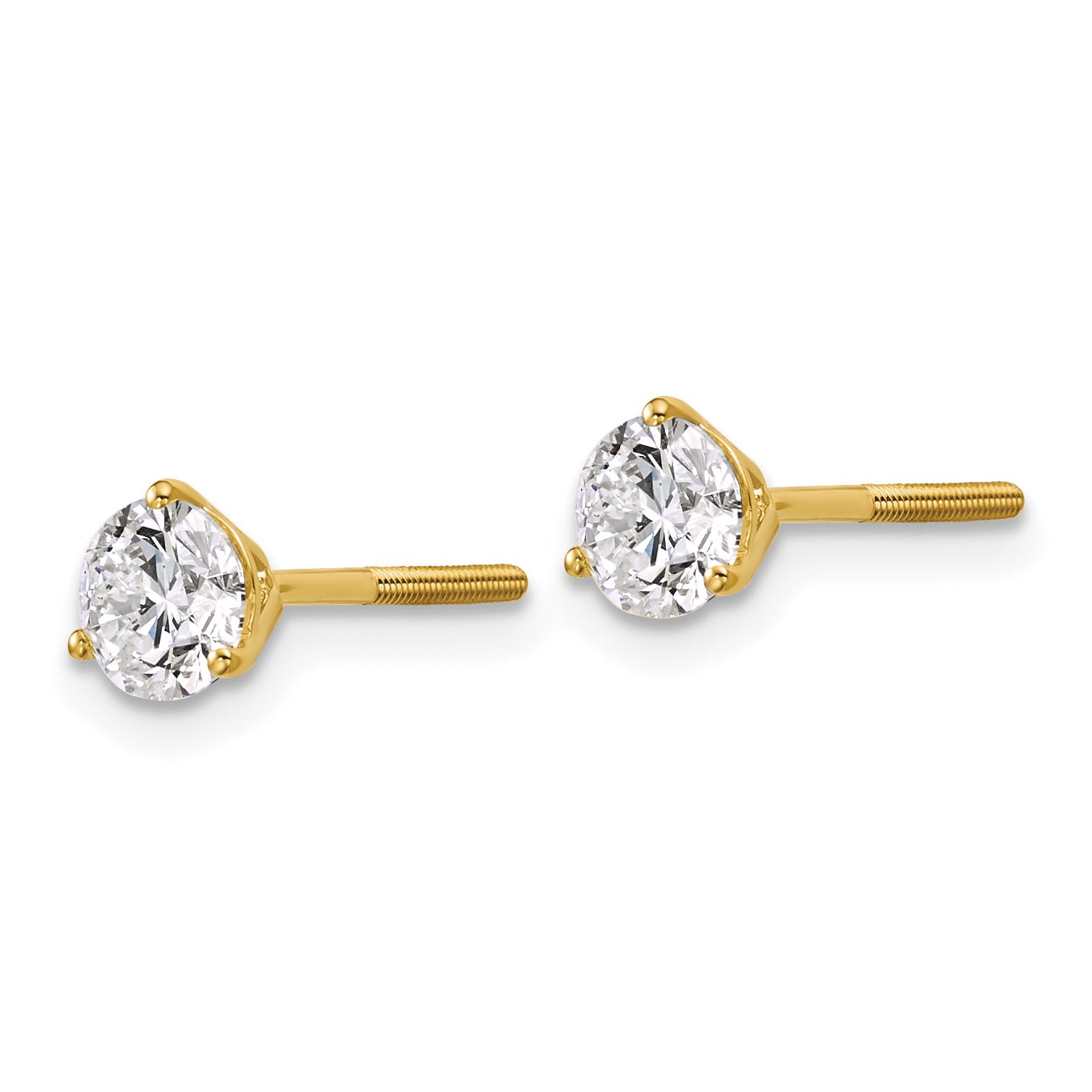 18K Yellow Gold 1 ct Certified Lab-Created Diamond VS+ F+, 3-Prong Screw-Back Stud Earrings Secondary image