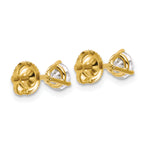 18K Yellow Gold 1 ct Certified Lab-Created Diamond VS+ F+, 3-Prong Screw-Back Stud Earrings