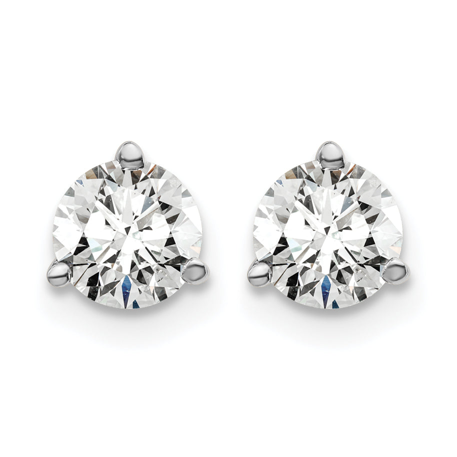 14K White Gold 1 ct Lab-Created Diamond VS+ F+, 3-Prong Screw-Back Stud Earrings