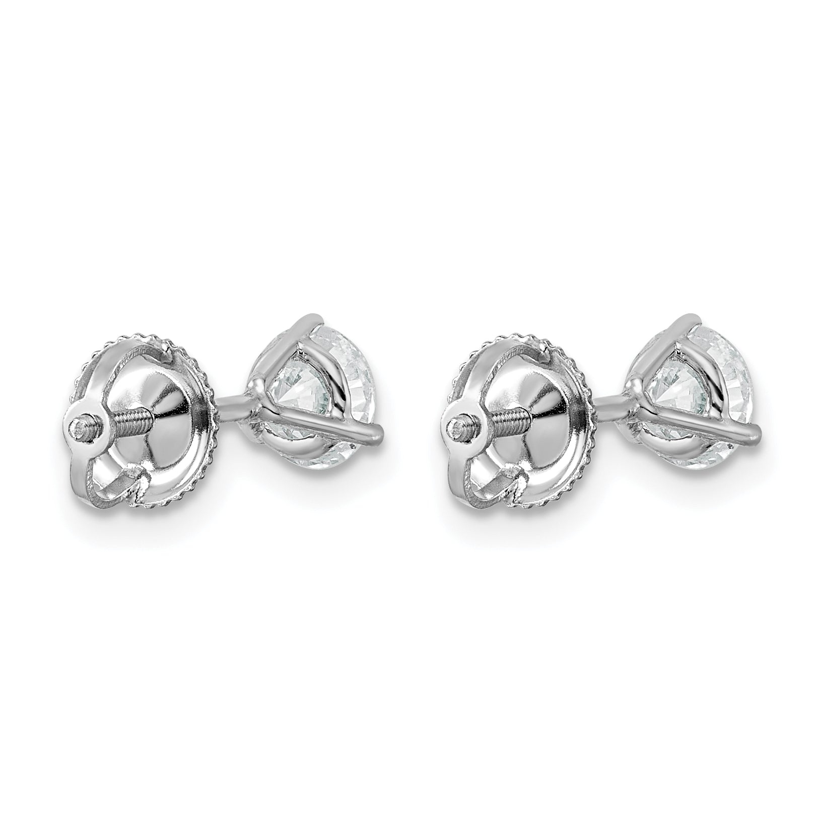 14K White Gold 1 ct Lab-Created Diamond VS+ F+, 3-Prong Screw-Back Stud Earrings