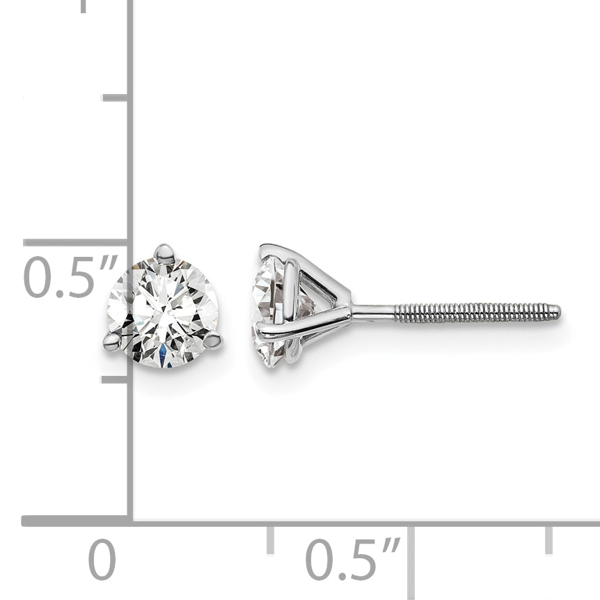 14K White Gold 1 ct Lab-Created Diamond VS+ F+, 3-Prong Screw-Back Stud Earrings
