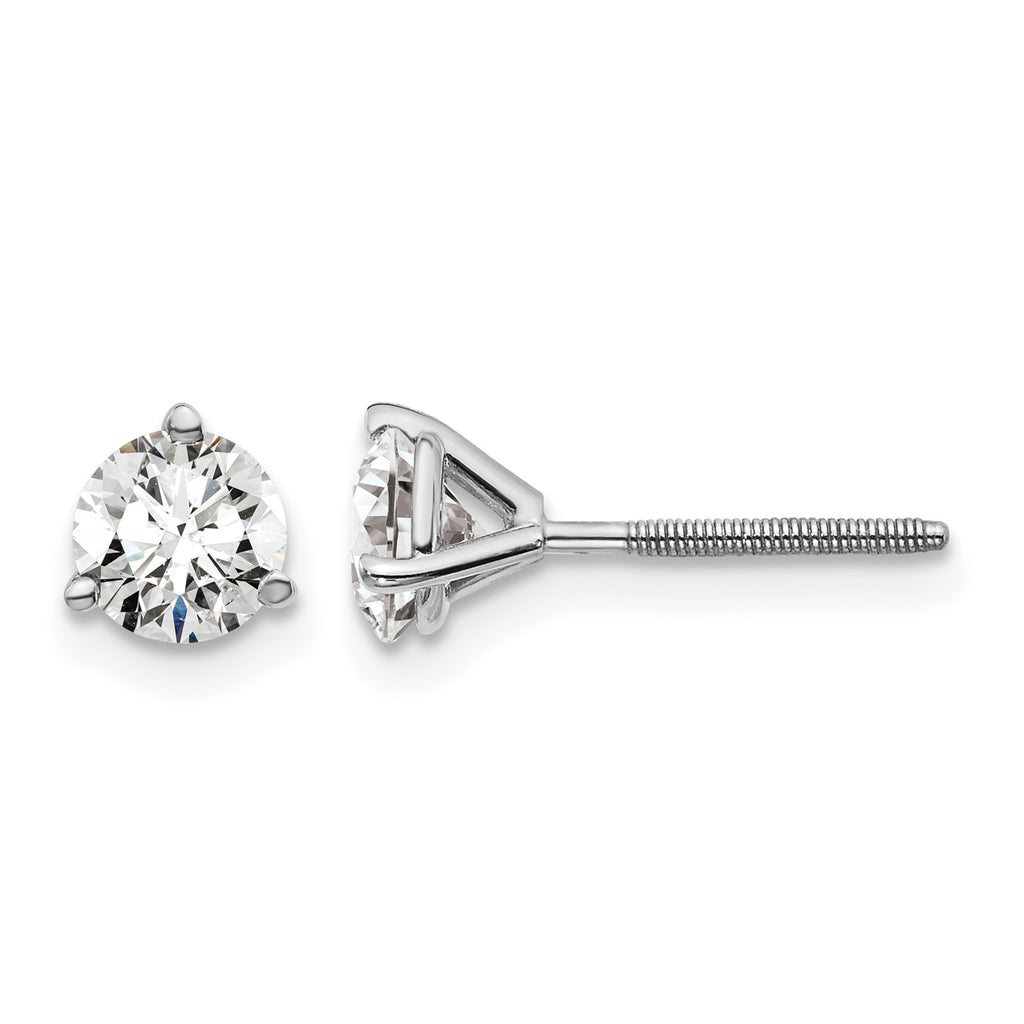 14K White Gold 1 ct Certified Lab-Created Diamond VS+ F+, 3-Prong Screw-Back Stud Earrings
