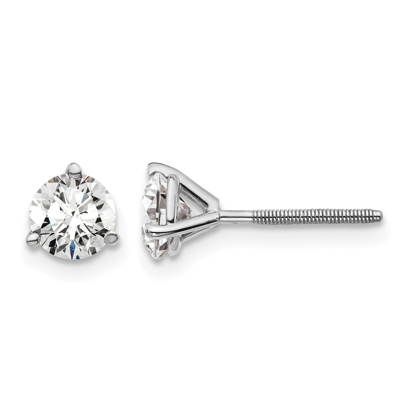 14K White Gold 1 ct Lab-Created Diamond VS+ F+, 3-Prong Screw-Back Stud Earrings