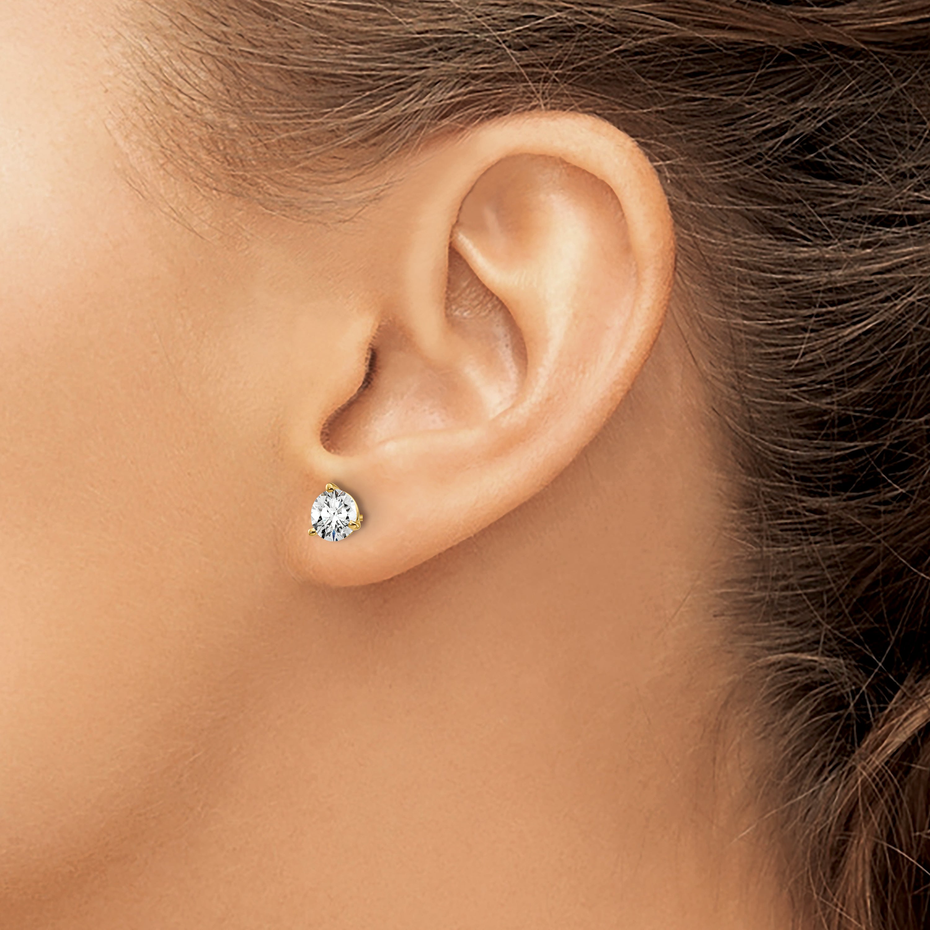 14K Yellow Gold 1 ct Lab-Created Diamond VS+ F+, 3-Prong Screw-Back Stud Earrings