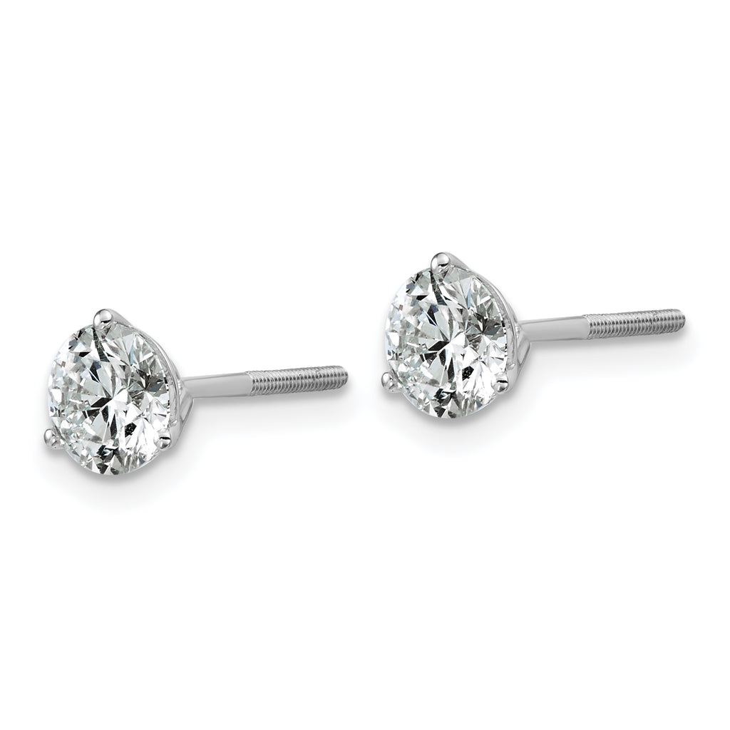 18K White Gold 1 1/2 ct Lab-Created Diamond VS+ F+, 3-Prong Screw-Back Stud Earrings