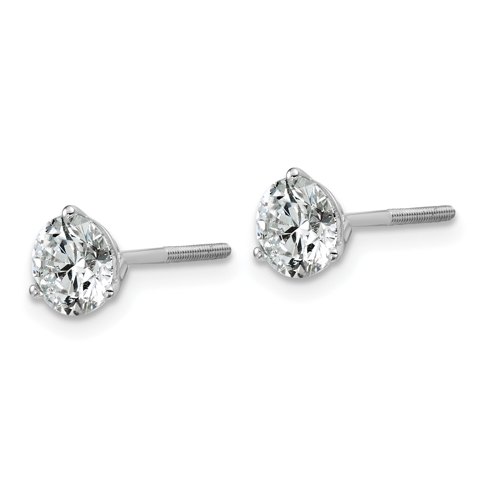 18K White Gold 1 1/2 ct Lab-Created Diamond VS+ F+, 3-Prong Screw-Back Stud Earrings