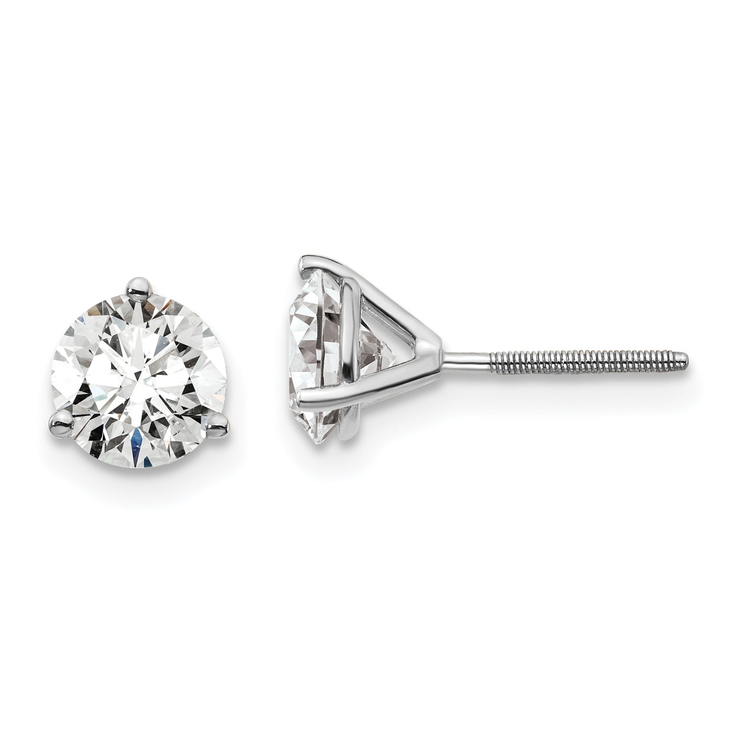 18K White Gold 1 1/2 ct Certified Lab-Created Diamond VS+ F+, 3-Prong Screw-Back Stud Earrings