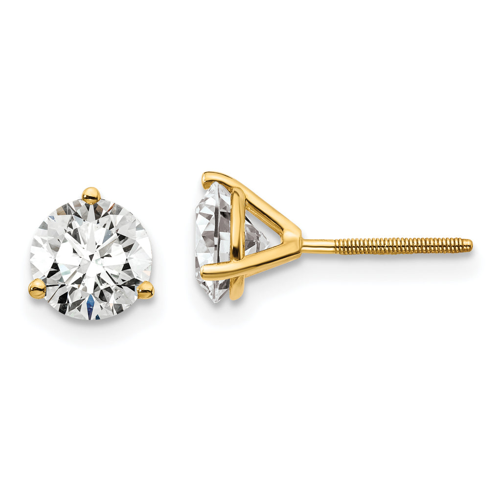 18K Yellow Gold 1 1/2 ct Lab-Created Diamond VS+ F+, 3-Prong Screw-Back Stud Earrings