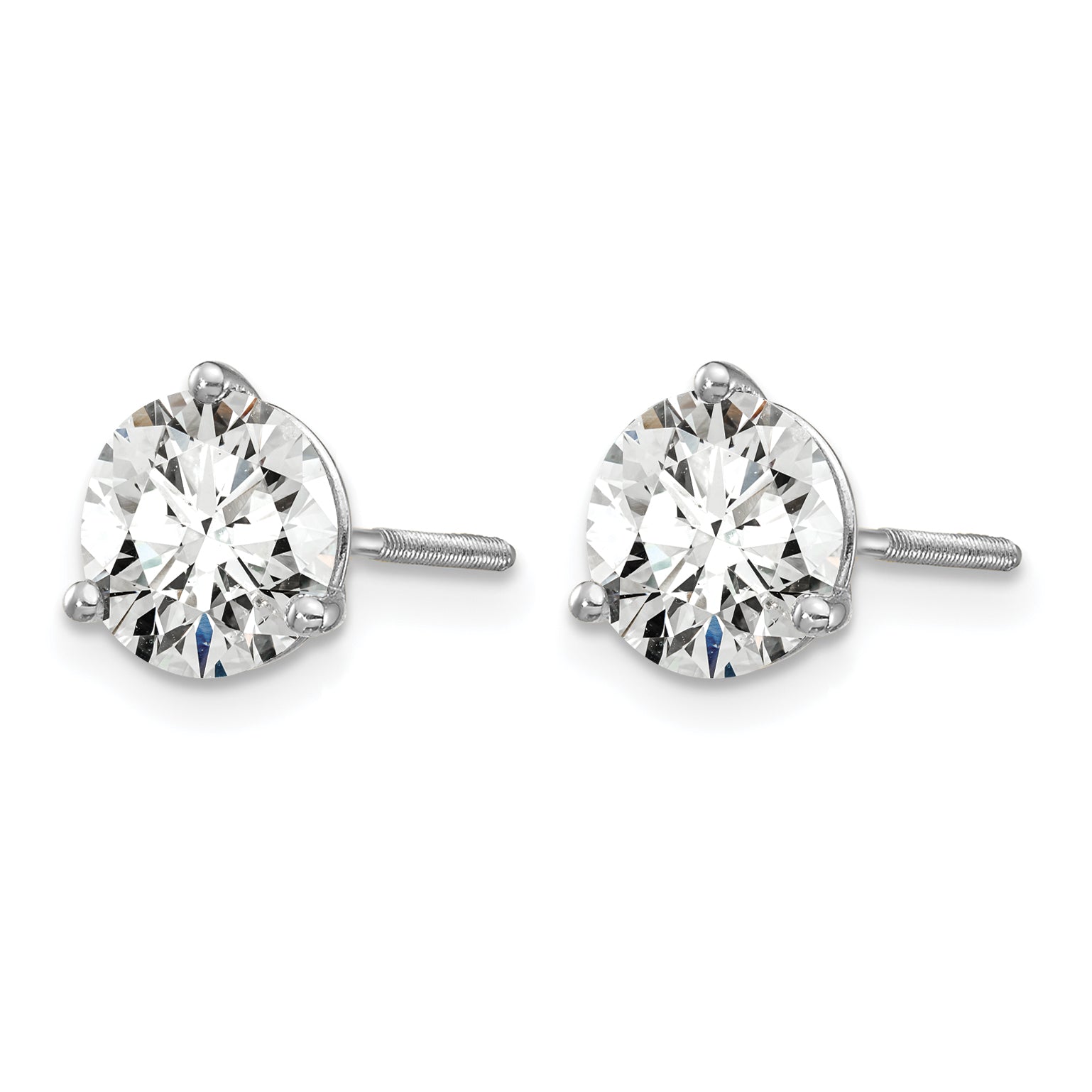 14K White Gold 1 1/2 ct Certified Lab-Created Diamond VS/SI+ G+, 3-Prong Screw-Back Stud Earrings