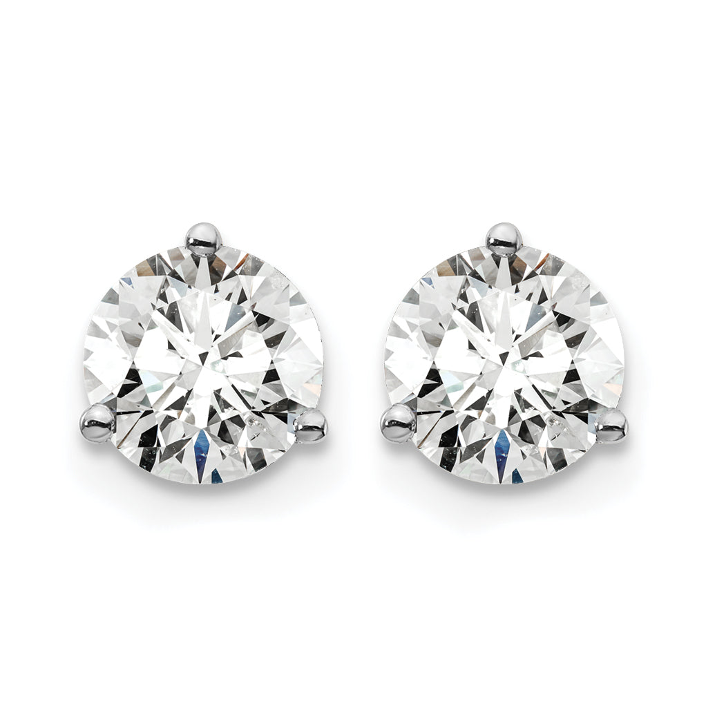 14K White Gold 1 1/2 ct Lab-Created Diamond VS/SI+ G+, 3-Prong Screw-Back Stud Earrings