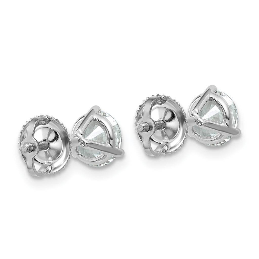 14K White Gold 1 1/2 ct Lab-Created Diamond VS+ F+, 3-Prong Screw-Back Stud Earrings
