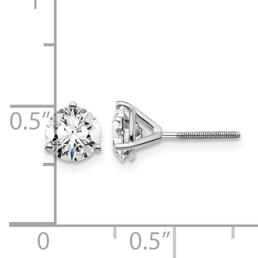 14K White Gold 1 1/2 ct Lab-Created Diamond VS+ F+, 3-Prong Screw-Back Stud Earrings