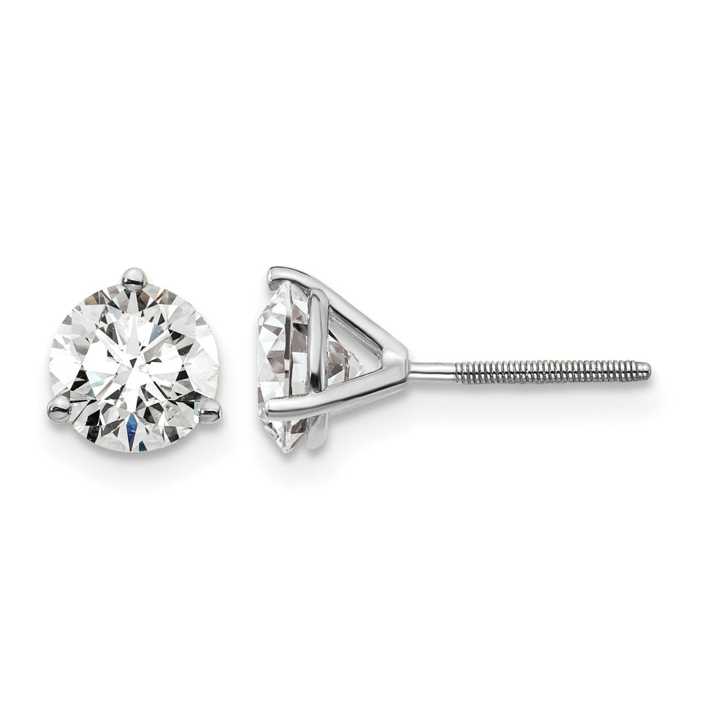 14k 1 1/2 carat Certified Lab Grown Diamond VS/SI+ G+ Round Complete Three Prong Stud Earrings