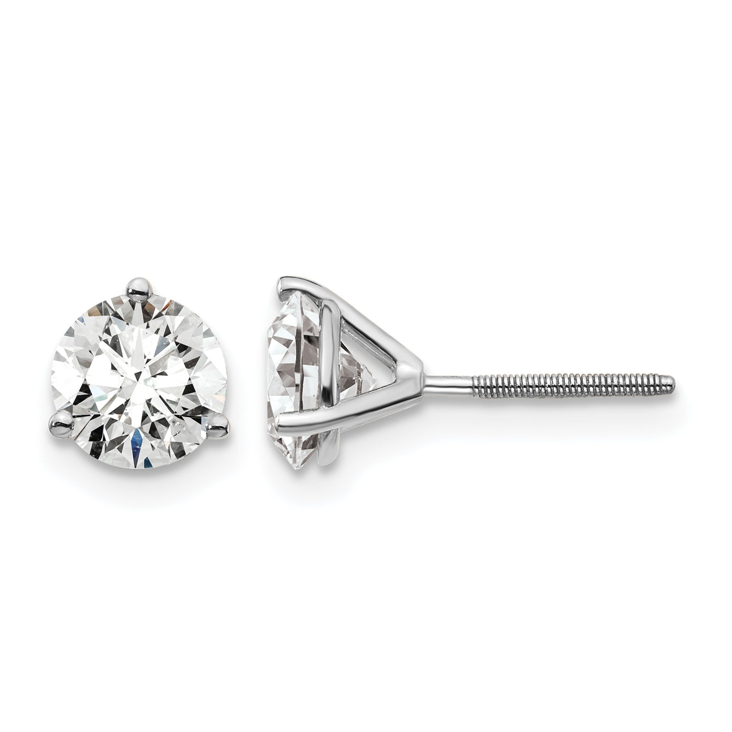 14K White Gold 1 1/2 ct Certified Lab-Created Diamond VS/SI+ G+, 3-Prong Screw-Back Stud Earrings Main image