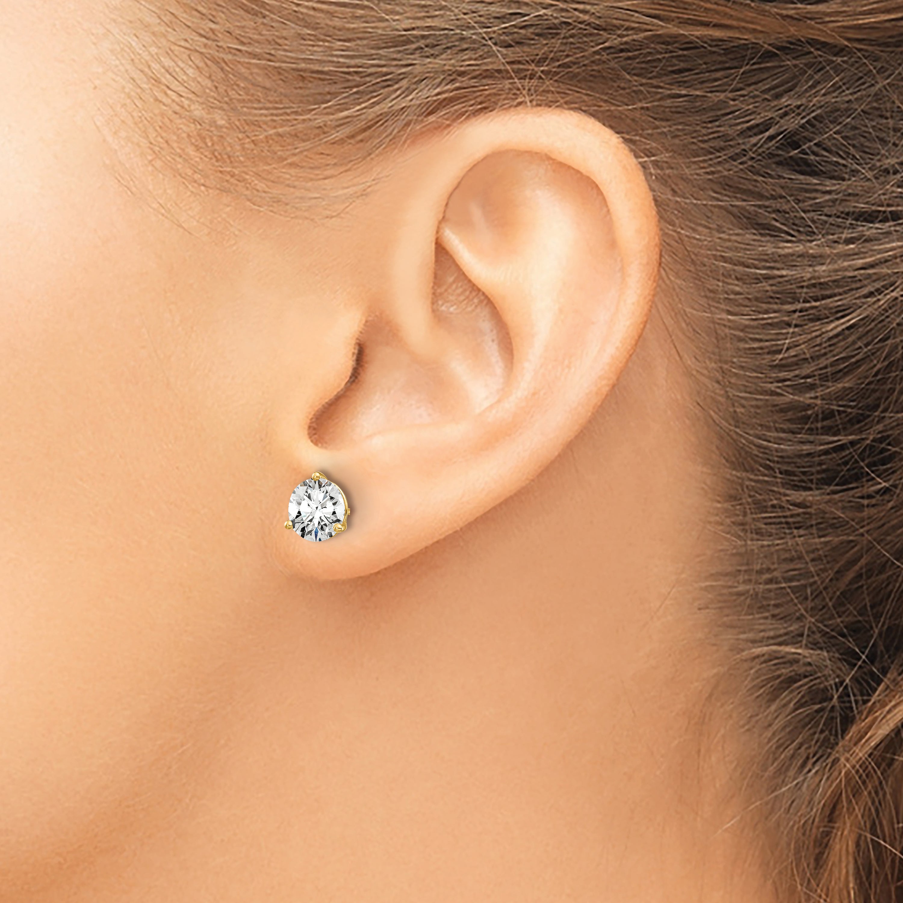 14K Yellow Gold 1 1/2 ct Lab-Created Diamond VS/SI+ G+, 3-Prong Screw-Back Stud Earrings