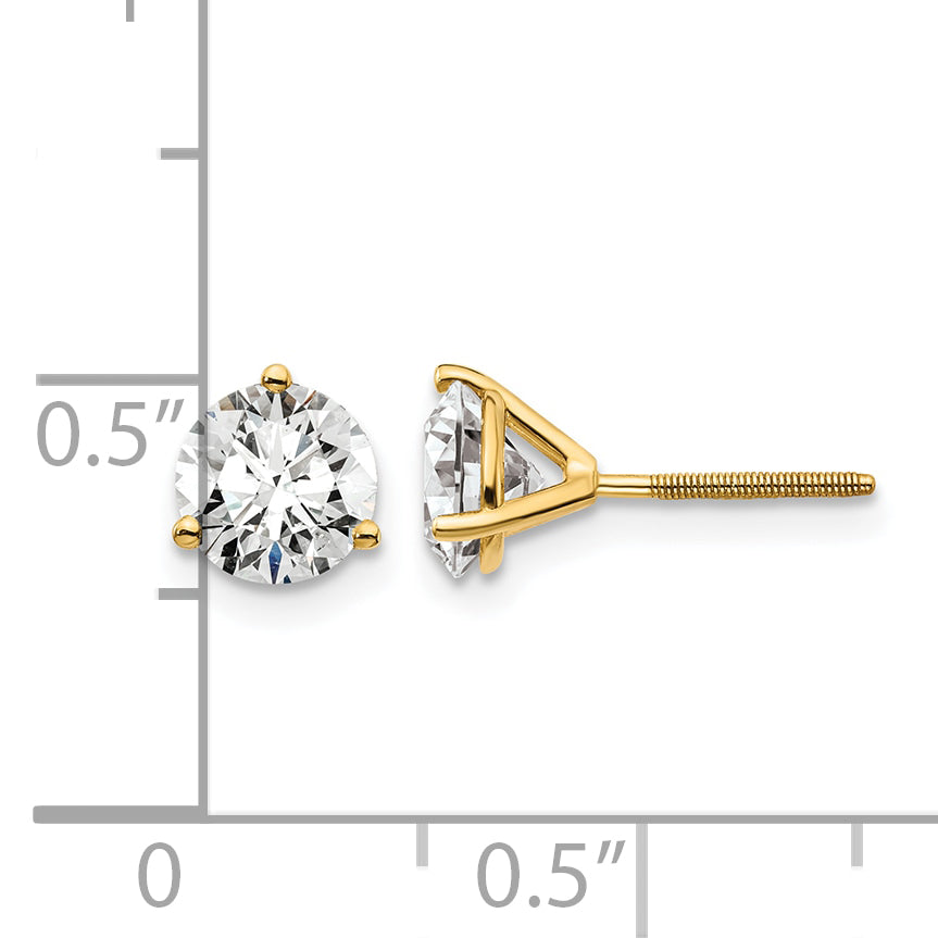 14K Yellow Gold 1 1/2 ct Lab-Created Diamond VS/SI+ G+, 3-Prong Screw-Back Stud Earrings