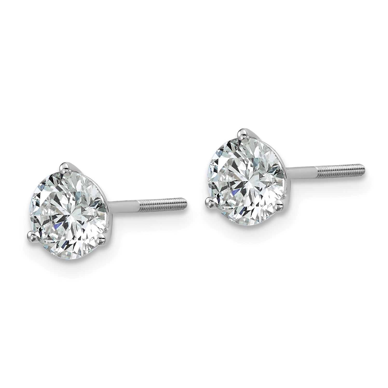 18K White Gold 2 1/2 ct Lab-Created Diamond VS+ F+, 3-Prong Screw-Back Stud Earrings Secondary image