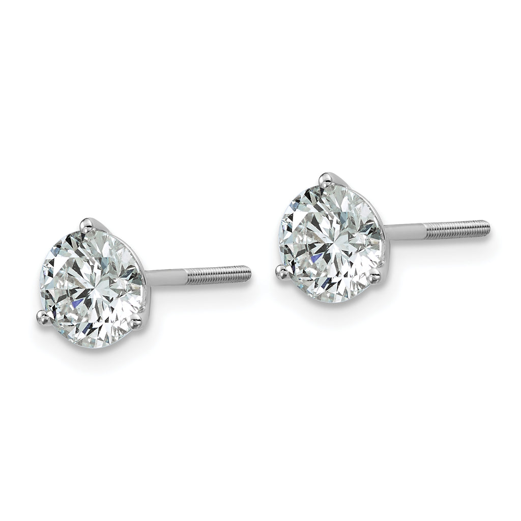 18K White Gold 4 ct Certified Lab-Created Diamond VS+ F+, 3-Prong Screw-Back Stud Earrings