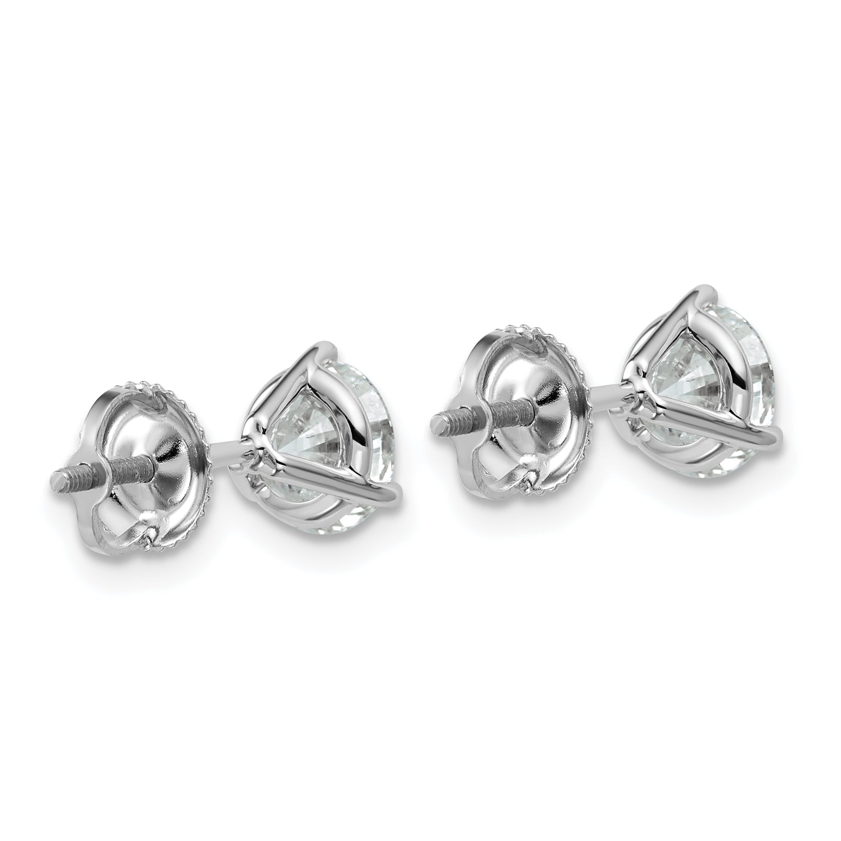18K White Gold 4 ct Certified Lab-Created Diamond VS+ F+, 3-Prong Screw-Back Stud Earrings