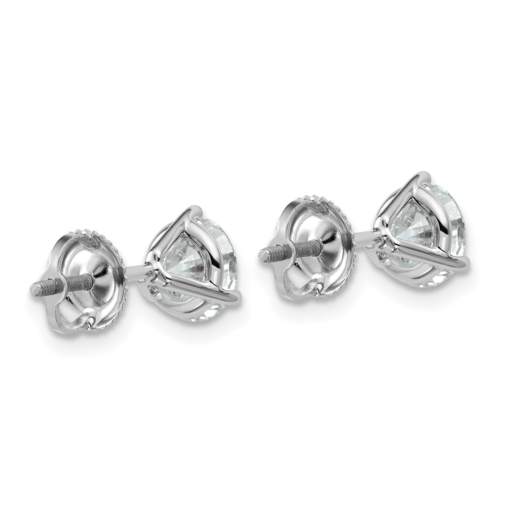 18K White Gold 3 ct Certified Lab-Created Diamond VS+ F+, 3-Prong Screw-Back Stud Earrings