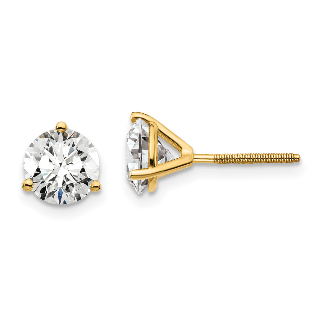 18K Yellow Gold 5 ct Lab-Created Diamond VS+ F+, 3-Prong Screw-Back Stud Earrings