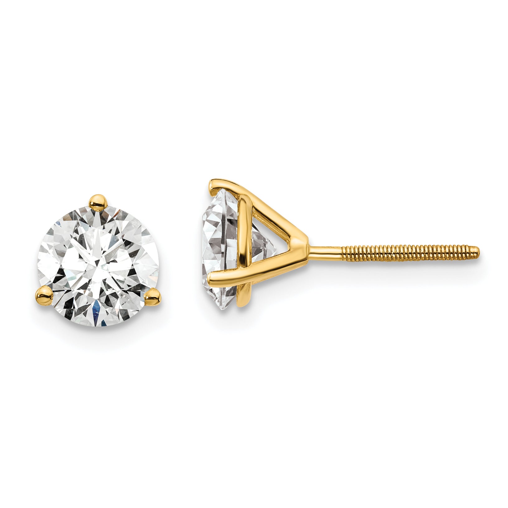 18K Yellow Gold 5 ct Lab-Created Diamond VS+ F+, 3-Prong Screw-Back Stud Earrings