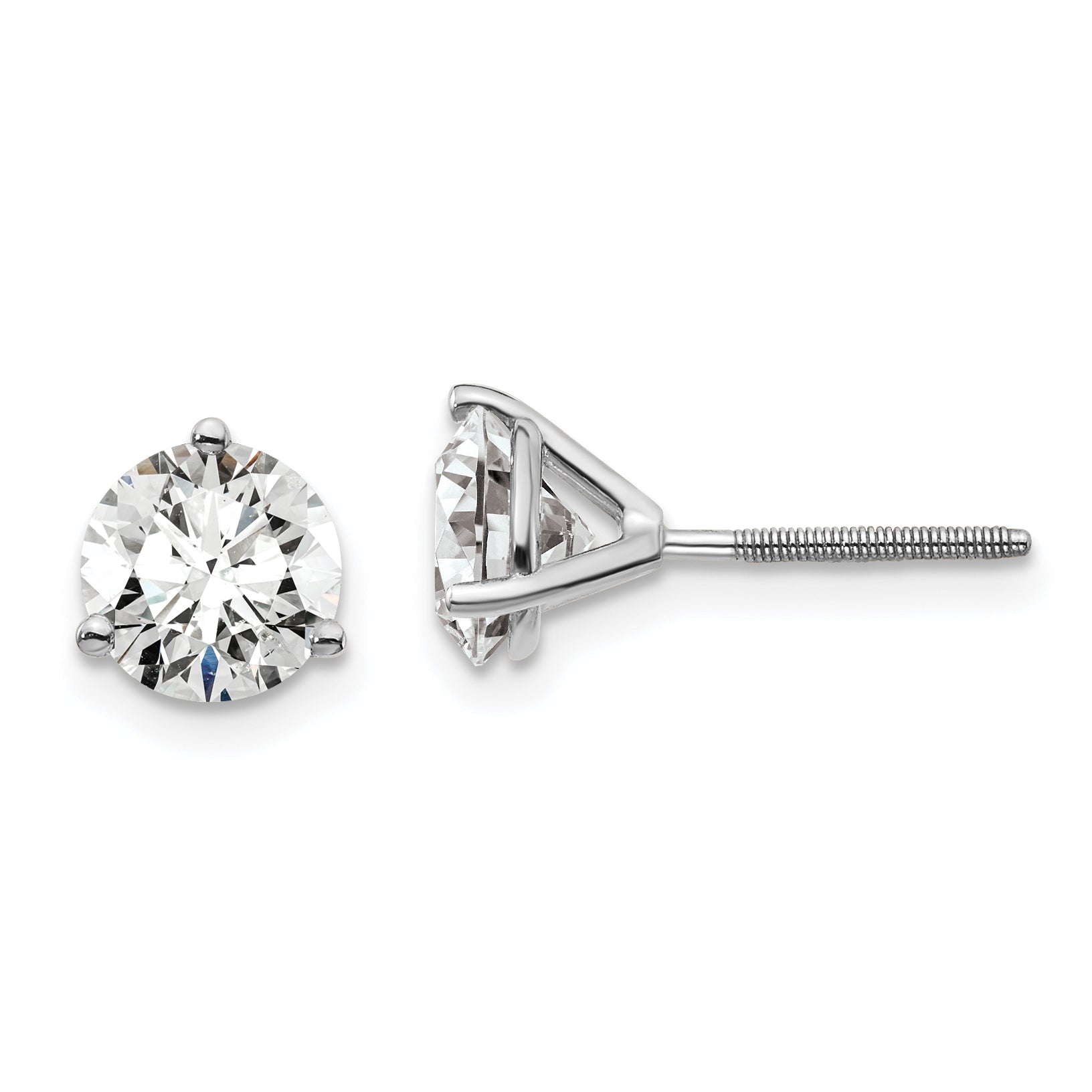 Platinum 2 1/2 ct Certified Lab-Created Diamond VS+ F+, 3-Prong Screw-Back Stud Earrings Main image